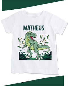 camisa infantil personalizada com nome tema dinossauro cód2112