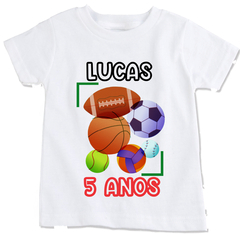 Camisa infantil personalizada tema bolas esportivas