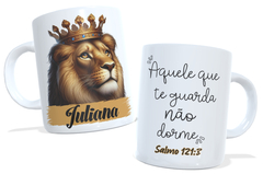 Caneca personalizada cristã gospel leão aquele que me guarda não dorme