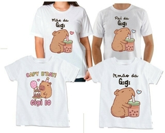 Kit 4 camisetas personalizadas capivara família para aniversário menina