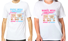 2 Camisetas personalizadas chá revelação ursinhos papai e mamãe mega ansiosos