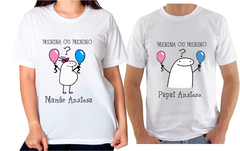 Kit 2 camisetas chá revelação mamãe e papai ansiosos balões rosa e azul flork