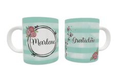 Caneca gratidão estampa verde floral com nome