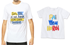 Kit 2 camisetas pai e filho ser pai é ser herói com capa invisível