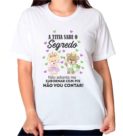 1 Camiseta chá revelação a titia sabe o segredo ursinhos lilás e verde