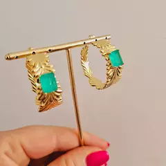 Brinco de argola luxo com pedra verde banhado à ouro 18k - buy online