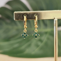 18K Gold Plated Flower Hoop Earrings Encrusted with green Zirconia.