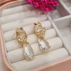 Brinco de princesa cravejado com zircônia banhado a ouro 18K