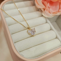 18K Gold Plated Heart Necklace Encrusted with Zirconia.