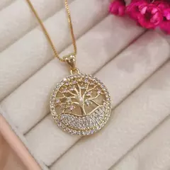 Colar árvore da vida cravejada com zircônia banhada a ouro 18K. - buy online