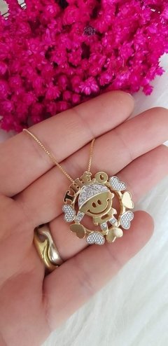 Colar com mandala dupla personalizada e pingentes de filho folheado a ouro 18k - comprar online