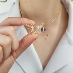 Colar de nome composto com pingente de Nossa Senhora banhado a ouro 18k on internet