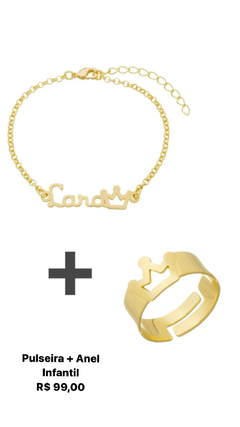 Pulseira Personalizada Infantil Manuscrita + Anel Infantil Banhado em Ouro 18k