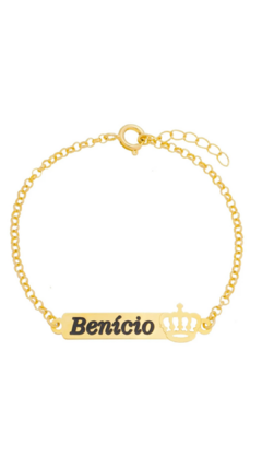 Pulseira Personalizada Infantil com Coroa Banhado em Ouro 18k