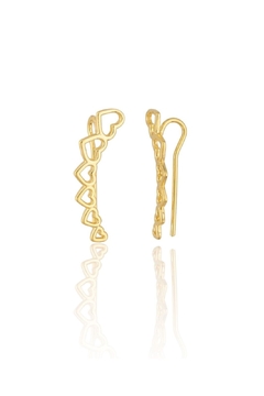 Brinco Ear Cuff Corações Vazados Banhado em Ouro 18k