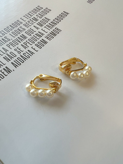 Brinco Pressão Pérolas Banhado em Ouro 18k