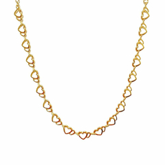 Choker Corações Duplos 35 + 5 cm Banhada em Ouro 18k