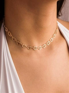 Choker Corações Duplos 35 + 5 cm Banhada em Ouro 18k - comprar online