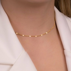 Choker Corações Achatados 35 + 5 cm Banhada em Ouro 18k