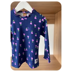 Blusa ribana azul flor lilás - comprar online