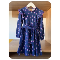 Vestido ribana azul flores lilás - comprar online
