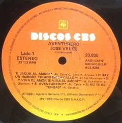 Vinilo Lp - Jose Velez - Aventurero 1986 Argentina - BAYIYO RECORDS