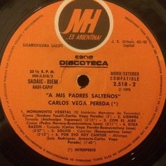 Vinilo Carlos Vega Pereda A Mis Padres Salteños Lp Arg 1976 en internet