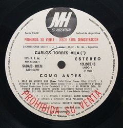 Vinilo Lp - Carlos Torres Vila - Como Antes 1983 Argentina - BAYIYO RECORDS