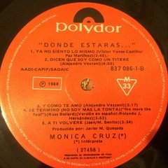 Vinilo Monica Cruz Donde Estaras... Lp Argentina 1988 - BAYIYO RECORDS