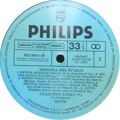 Vinilo Cuarteto Zupay Memoria Del Pueblo Lp Argentina 1984 - comprar online