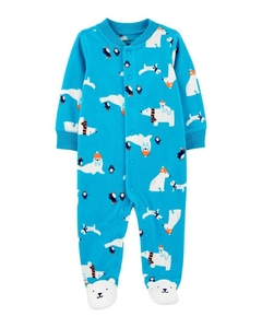 Macacão bebê de fleece urso polar azul