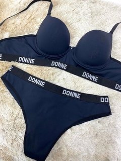 Conjunto elástico Donne fundo preto - Donne Lingerie