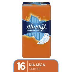 ALWAYS PROTECCIÓN TOALLAS HIGIÉNICAS PLUS SECA CON ALAS X16