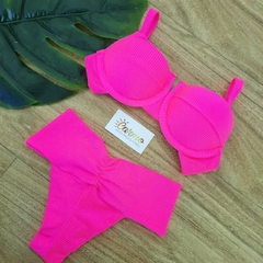 Conjunto meia taça lipo rosa neon - comprar online