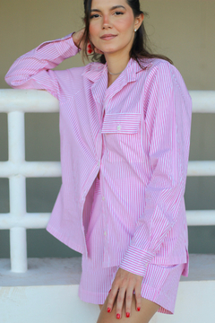 Conjunto camisa olivia & shorts olivia listrado rosa - comprar online