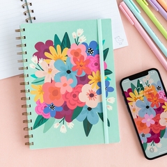 CUADERNO GRANDE FLORES AQUA.