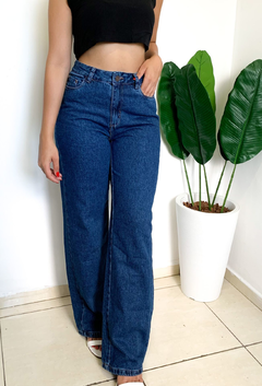 Calça wide leg jeans escura