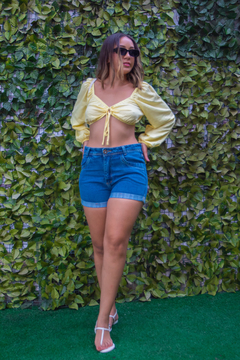 shorts mom jeans azul médio - comprar online