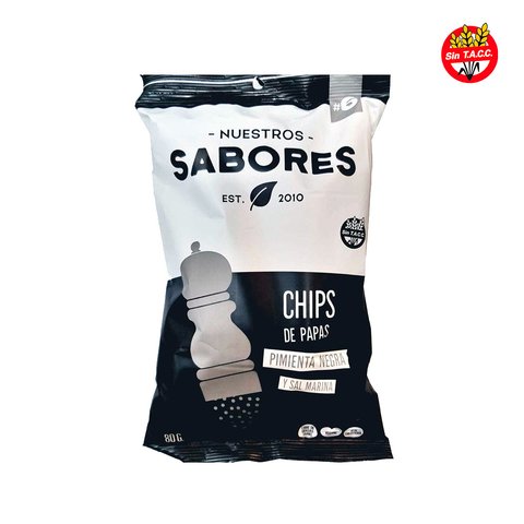 Chips Papas con Pimienta Negra y Sal Marina "Nuestros Sabores" 80 grs
