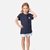 Pijama infantil para meninas composto por camiseta azul e short listrado azul e branco