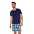 Pijama masculino de manga curta em algodão com bermuda xadrez azul marinho qualidade premium