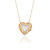 Relicário coração diamante chakra, de prata com banho de ouro e cristal leitoso