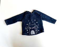 Remera Manga Larga Primark Negro Con Gatito Niño 6-9 Meses