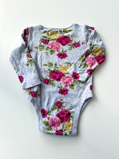 Body Manga Larga Old Navy Gris Con Flores Niña 6-12 M - comprar online