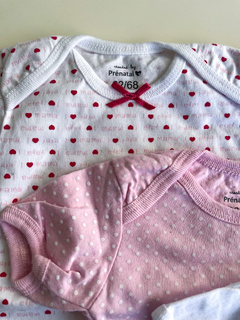 Body x 3 bebe Prenatal blanco y rosa (estanpado puntos y corazones) - comprar online