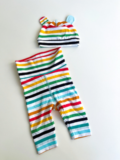 Pantalon calza bebe con gorrito rayado de colores H&M Talle 0-1 Mes