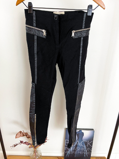 Pantalon Jazmin Chebar negro con cierre y cuero talle 42 No Cher Rapsodia - comprar online