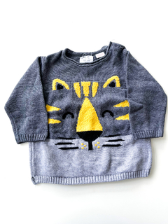 Sweater Zara niño gris tejido tigre talle 18-24 meses