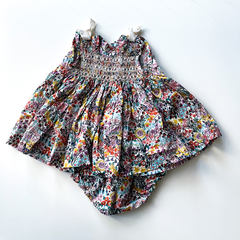 Conjunto vestido y bombachudo con flores niña 6 meses