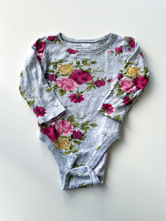 Body Manga Larga Old Navy Gris Con Flores Niña 6-12 M